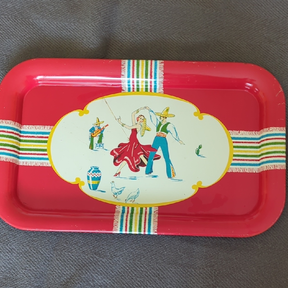 Vintage Metal Tray. Latin Scene.